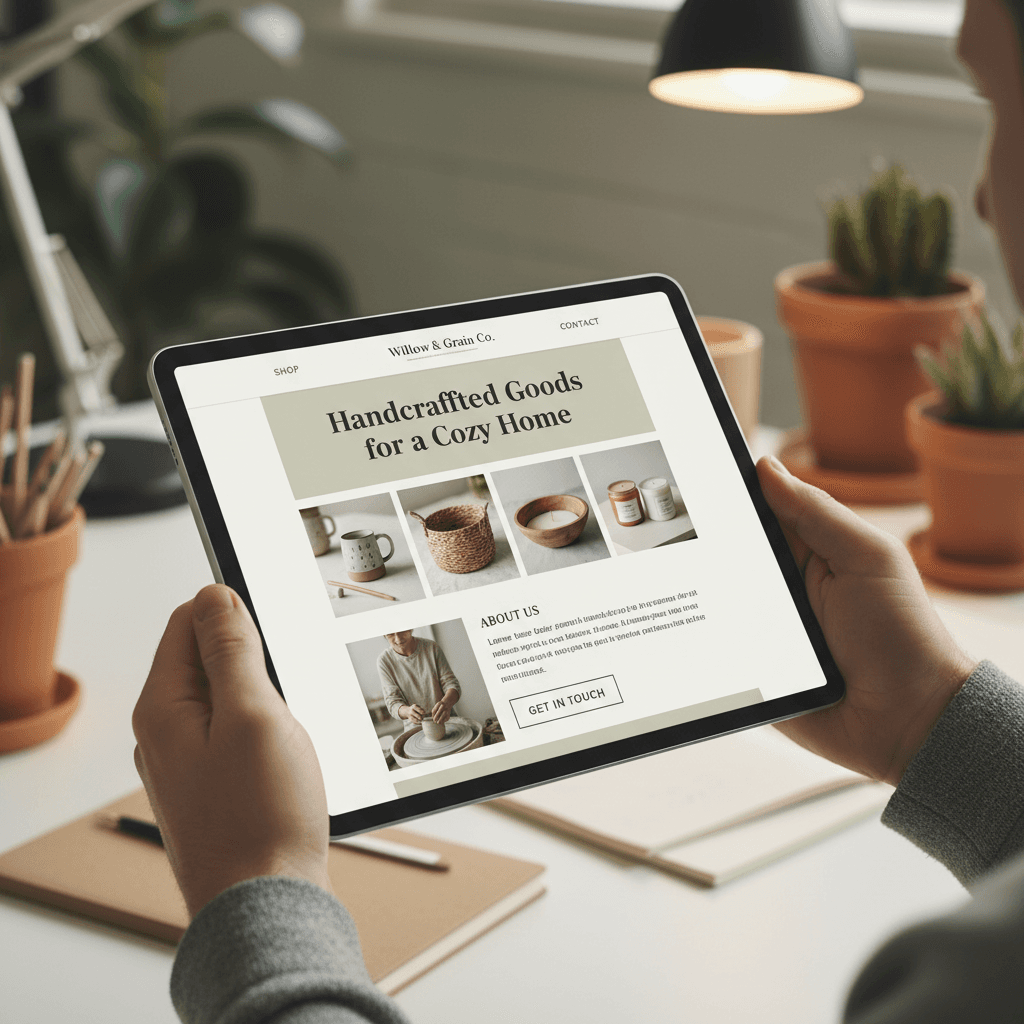 Tablet displaying fully responsive website design for small retail shop